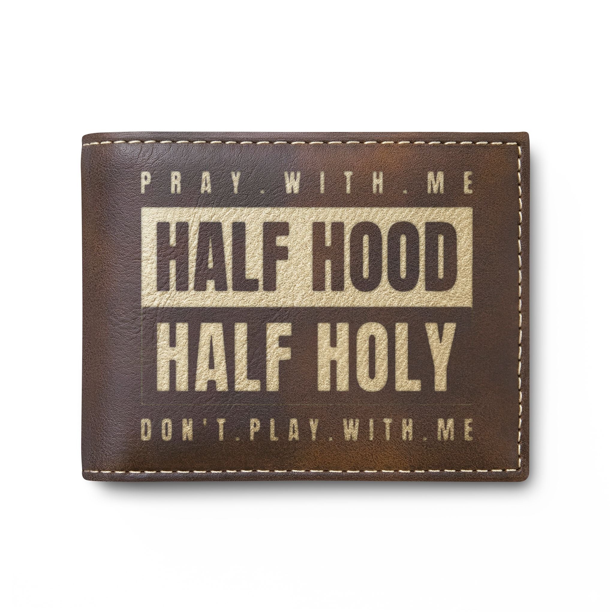 Half Hood Half Holy Bi-Fold Wallet - 'Pray With Me' Leather Card Wallet