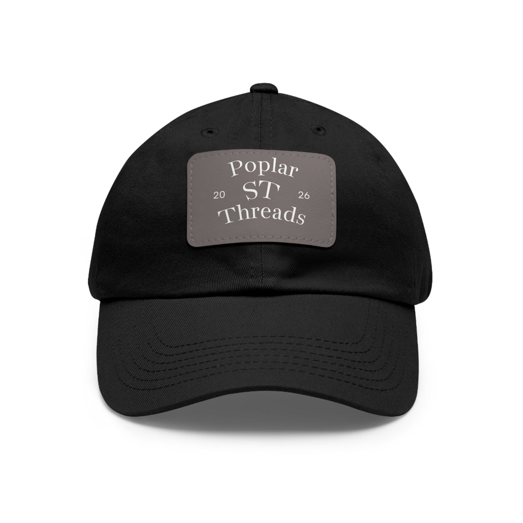 Leather Patch Dad Hat — "Poplar ST Threads" Embroidered Rectangle Cap