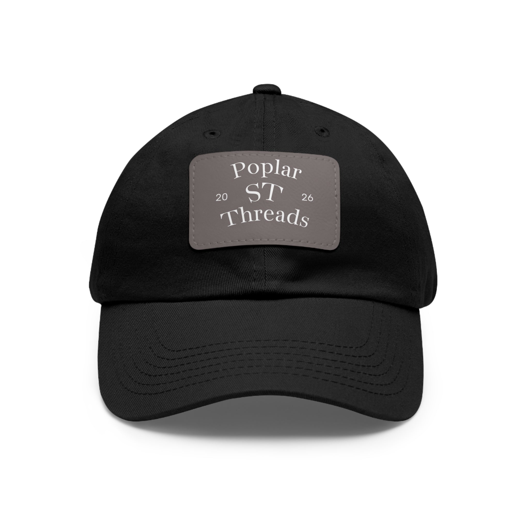 Leather Patch Dad Hat — "Poplar ST Threads" Embroidered Rectangle Cap