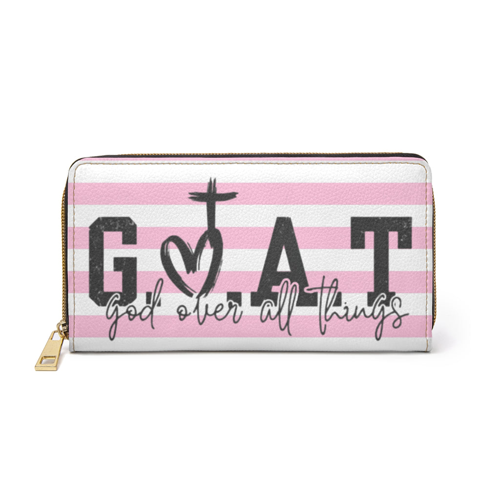 Zipper Wallet — "G.O.A.T. (God Over All Things)" Pink Striped Faith Wallet
