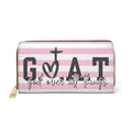 Zipper Wallet — "G.O.A.T. (God Over All Things)" Pink Striped Faith Wallet