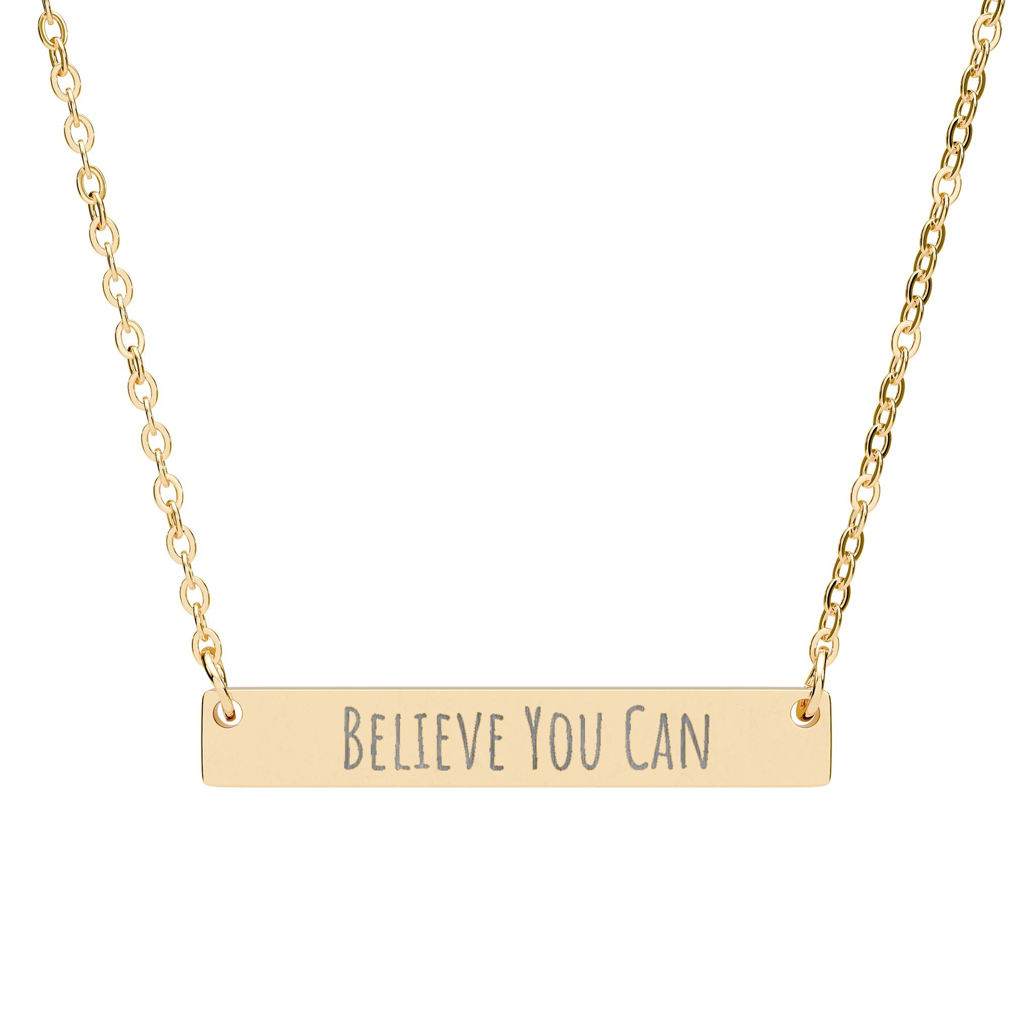 Engraved "Believe You Can" Bar Necklace — Horizontal Inspirational Pendant