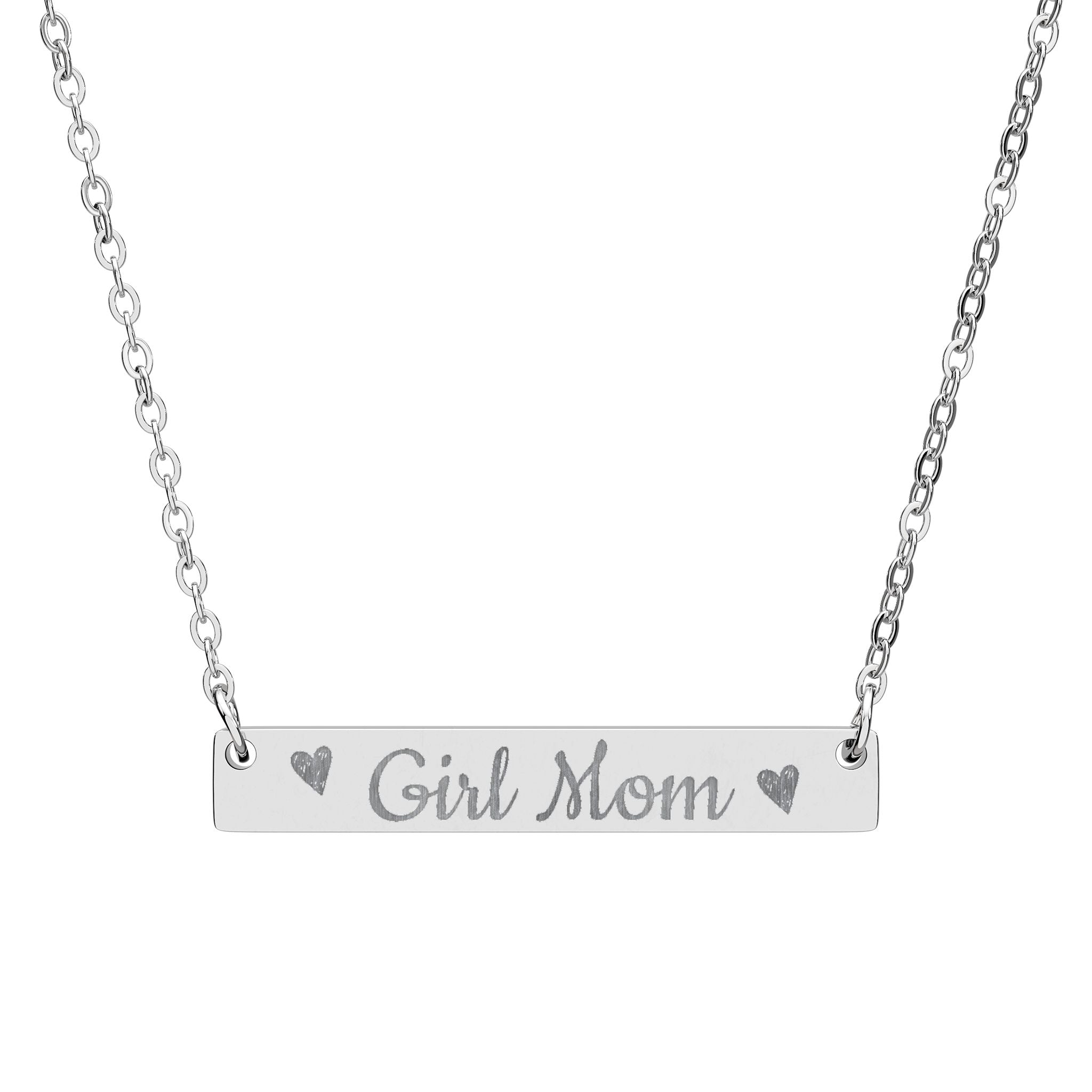 Engraved "Girl Mom" Horizontal Bar Necklace — Personalized Mother's Day Gift