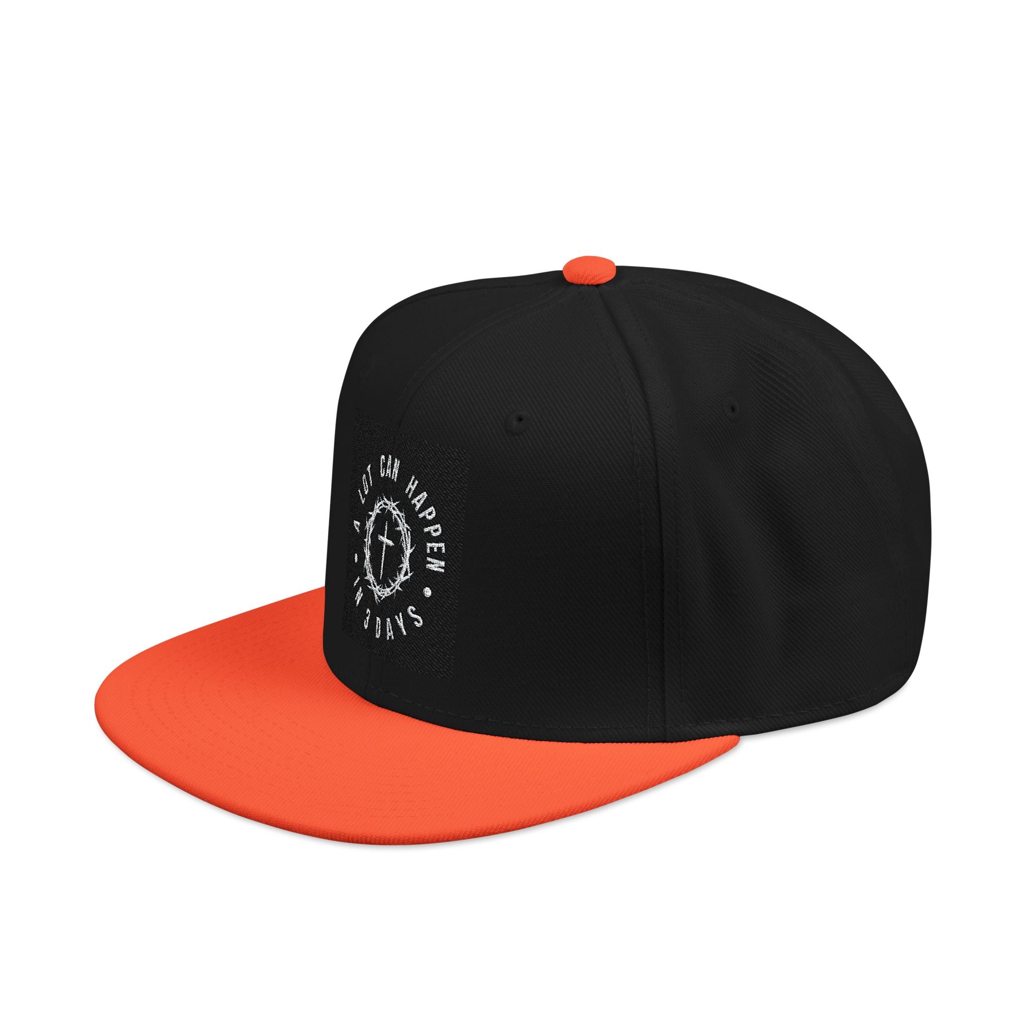 Embroidered Spiral Logo Snapback Hat — Black & Charcoal Flat-Brim Cap