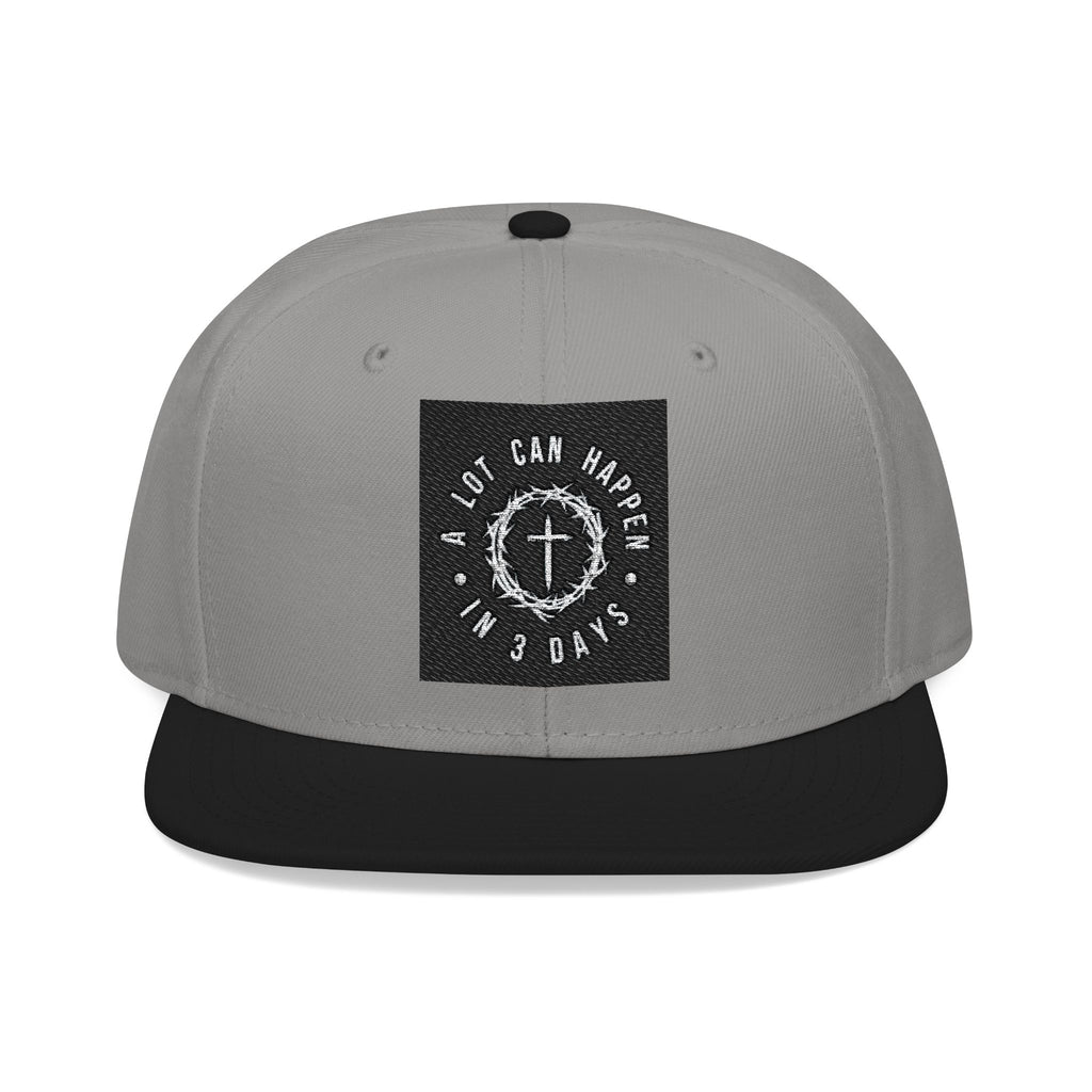 Embroidered Spiral Logo Snapback Hat — Black & Charcoal Flat-Brim Cap