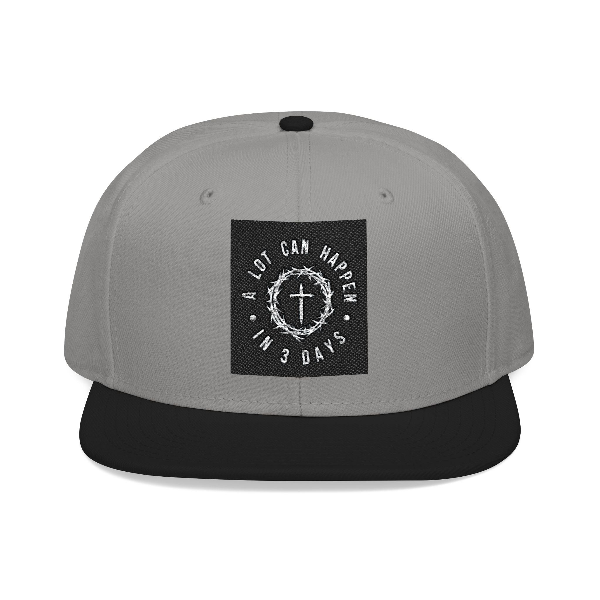Embroidered Spiral Logo Snapback Hat — Black & Charcoal Flat-Brim Cap