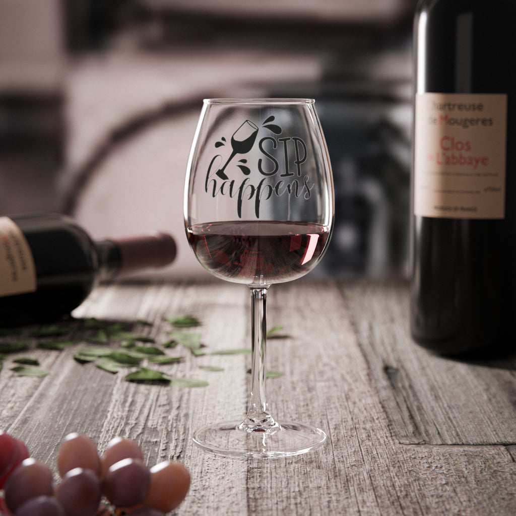 Sip Happens 12oz Wine Glass – Funny Stemmed Glassware Gift
