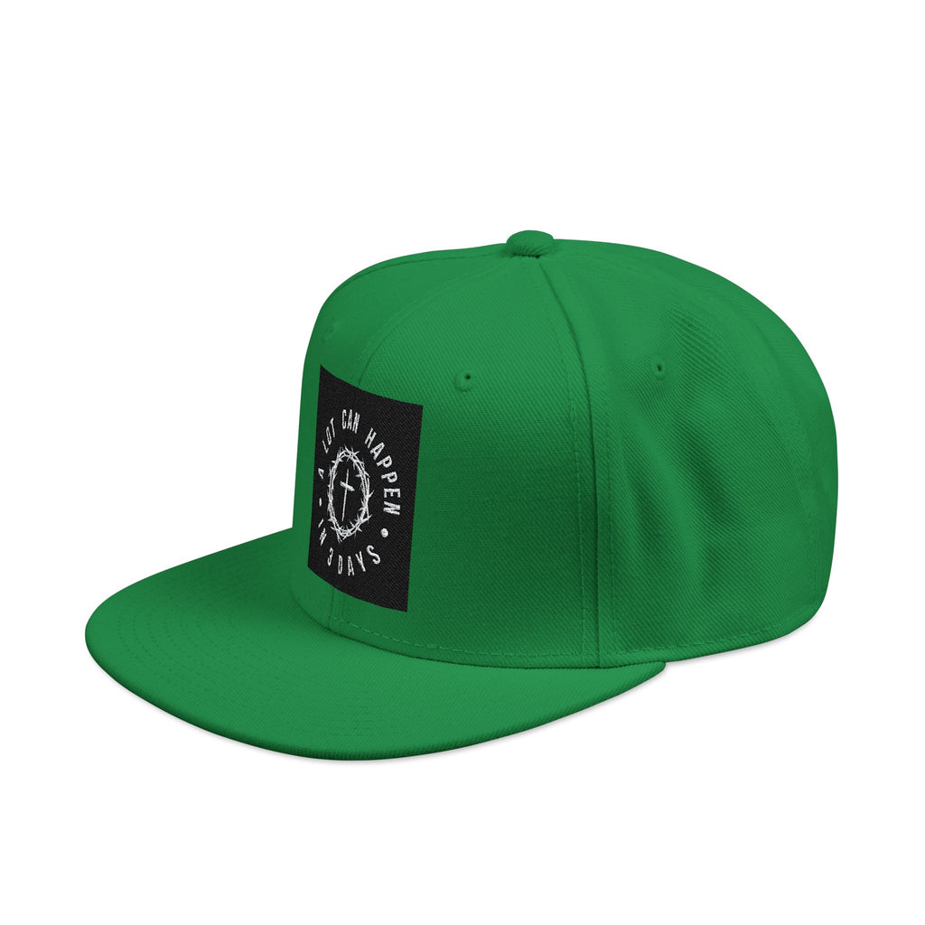 Embroidered Spiral Logo Snapback Hat — Black & Charcoal Flat-Brim Cap