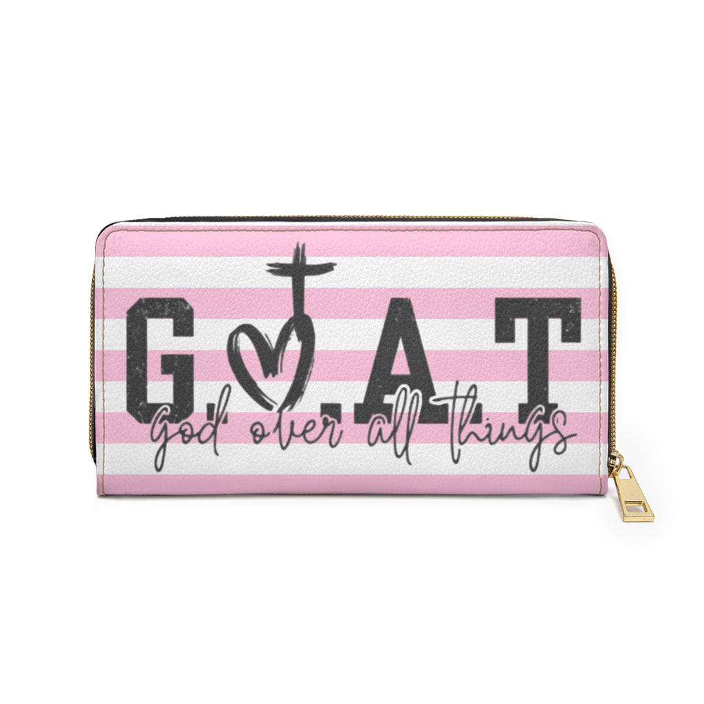 Zipper Wallet — "G.O.A.T. (God Over All Things)" Pink Striped Faith Wallet