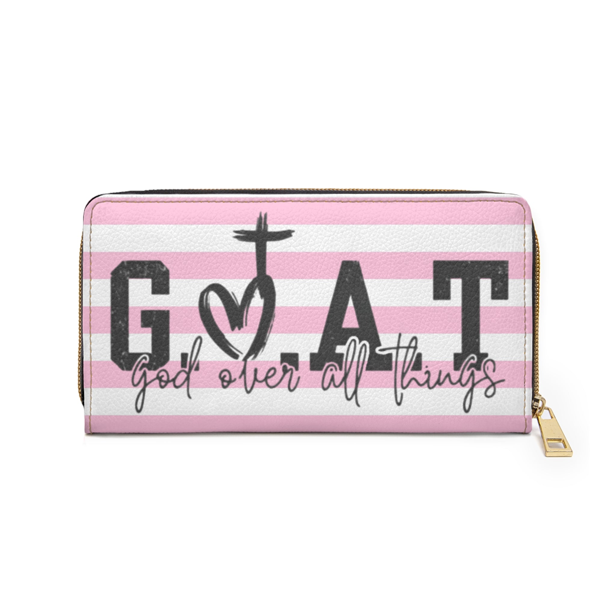 Zipper Wallet — "G.O.A.T. (God Over All Things)" Pink Striped Faith Wallet
