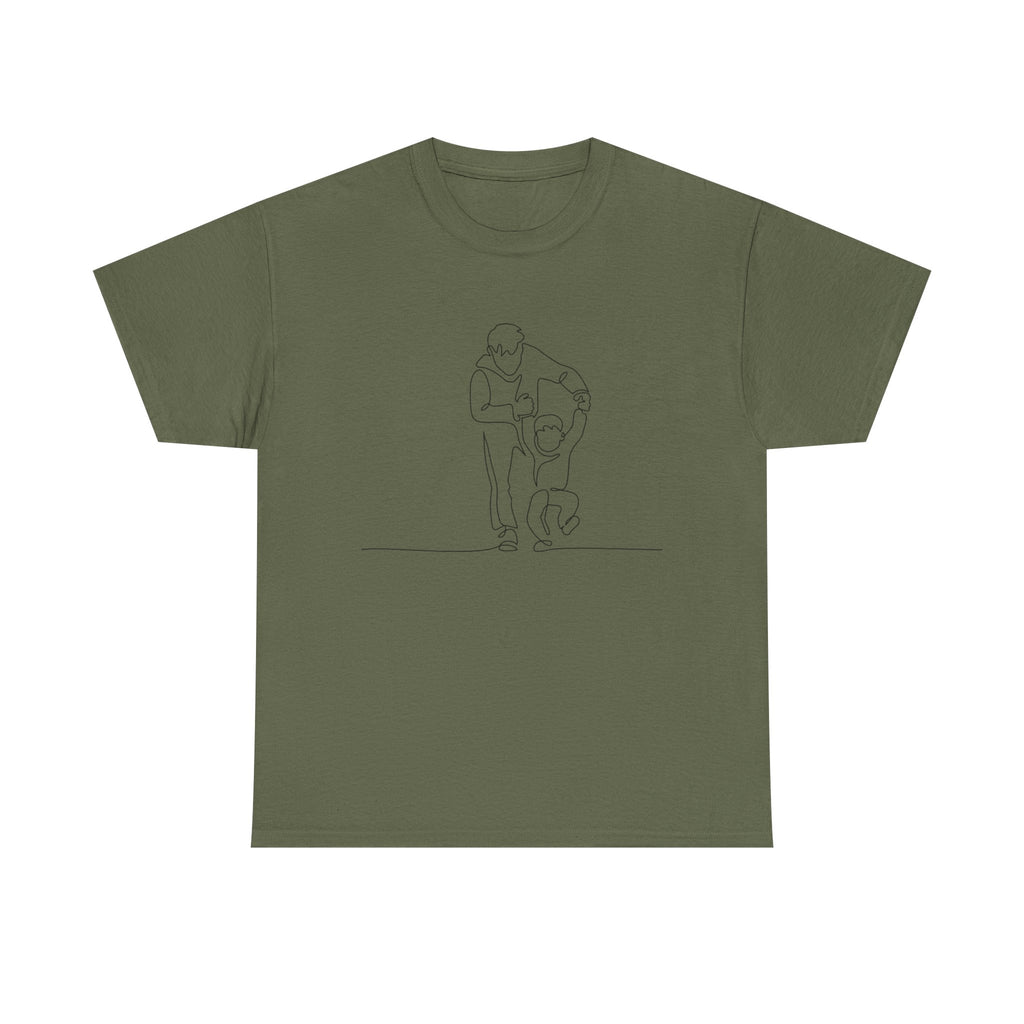 Minimalist Father and Child Line Art T-Shirt — Dad and Kid Hug Tee