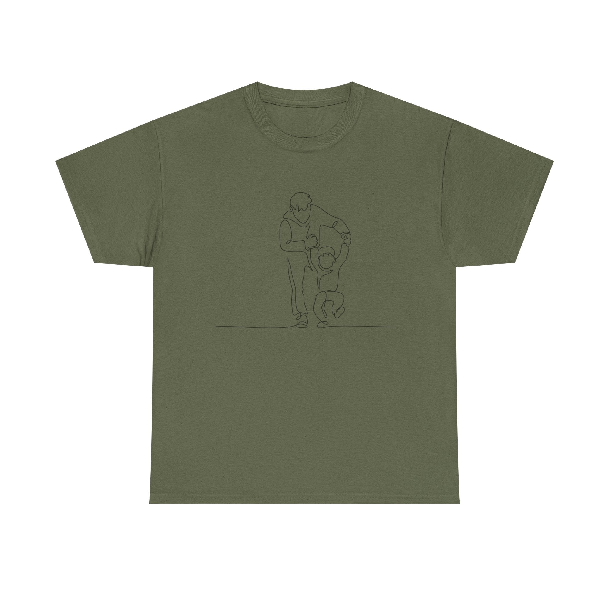 Minimalist Father and Child Line Art T-Shirt — Dad and Kid Hug Tee