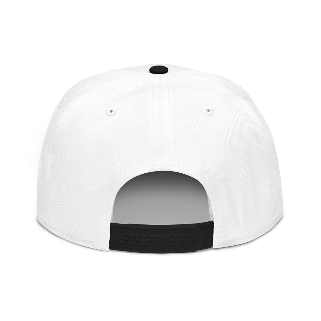 Embroidered Spiral Logo Snapback Hat — Black & Charcoal Flat-Brim Cap