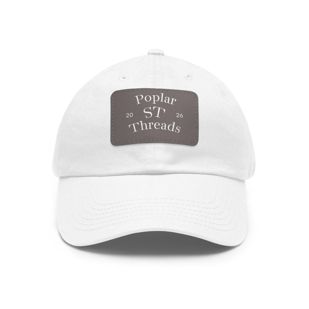 Leather Patch Dad Hat — "Poplar ST Threads" Embroidered Rectangle Cap