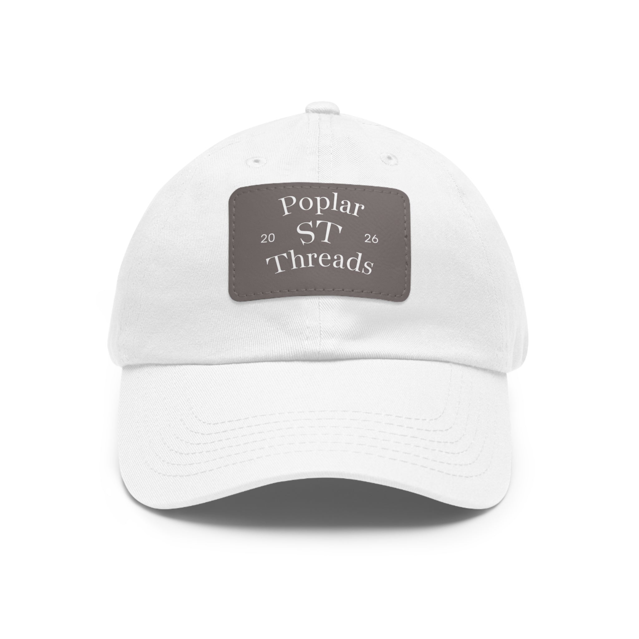 Leather Patch Dad Hat — "Poplar ST Threads" Embroidered Rectangle Cap