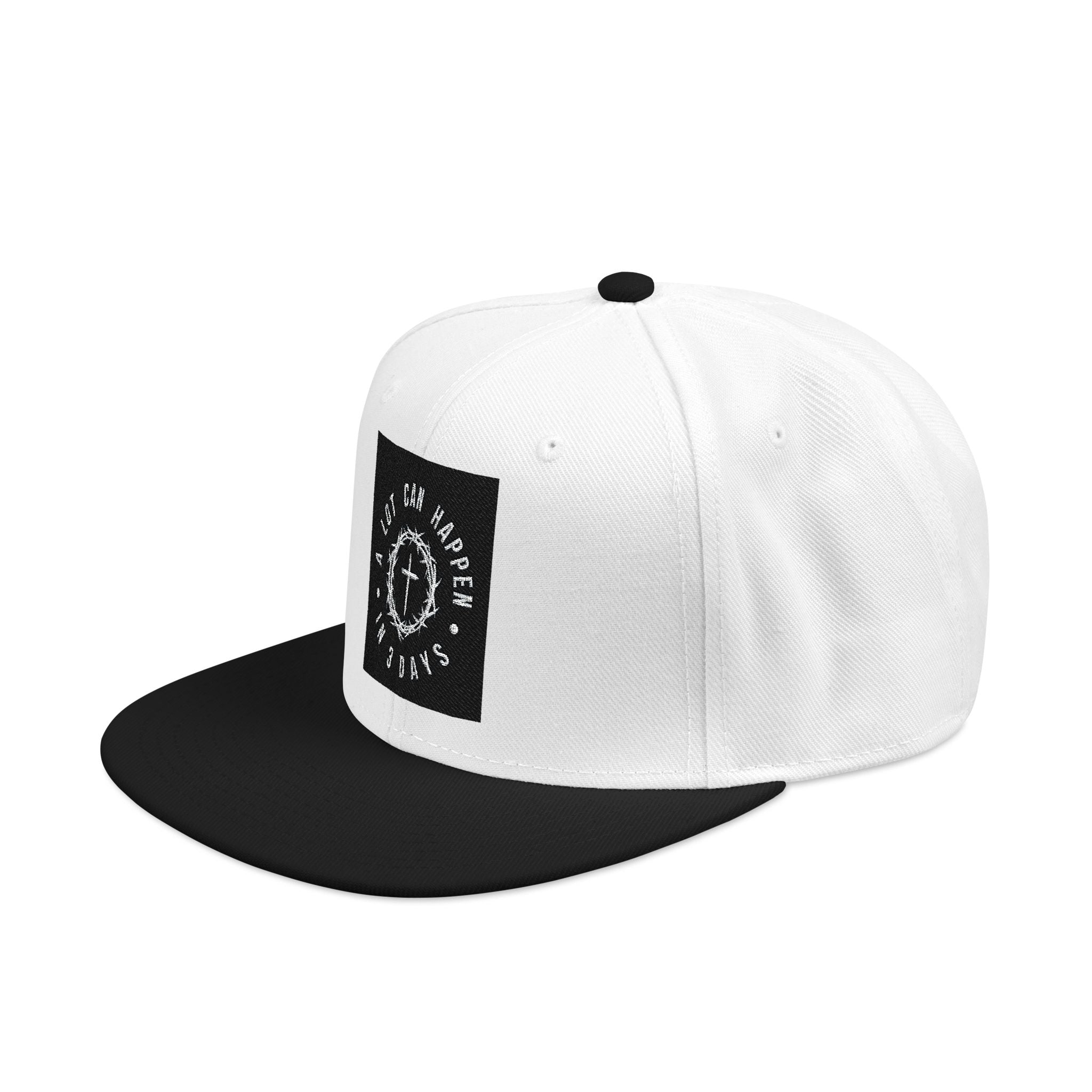 Embroidered Spiral Logo Snapback Hat — Black & Charcoal Flat-Brim Cap