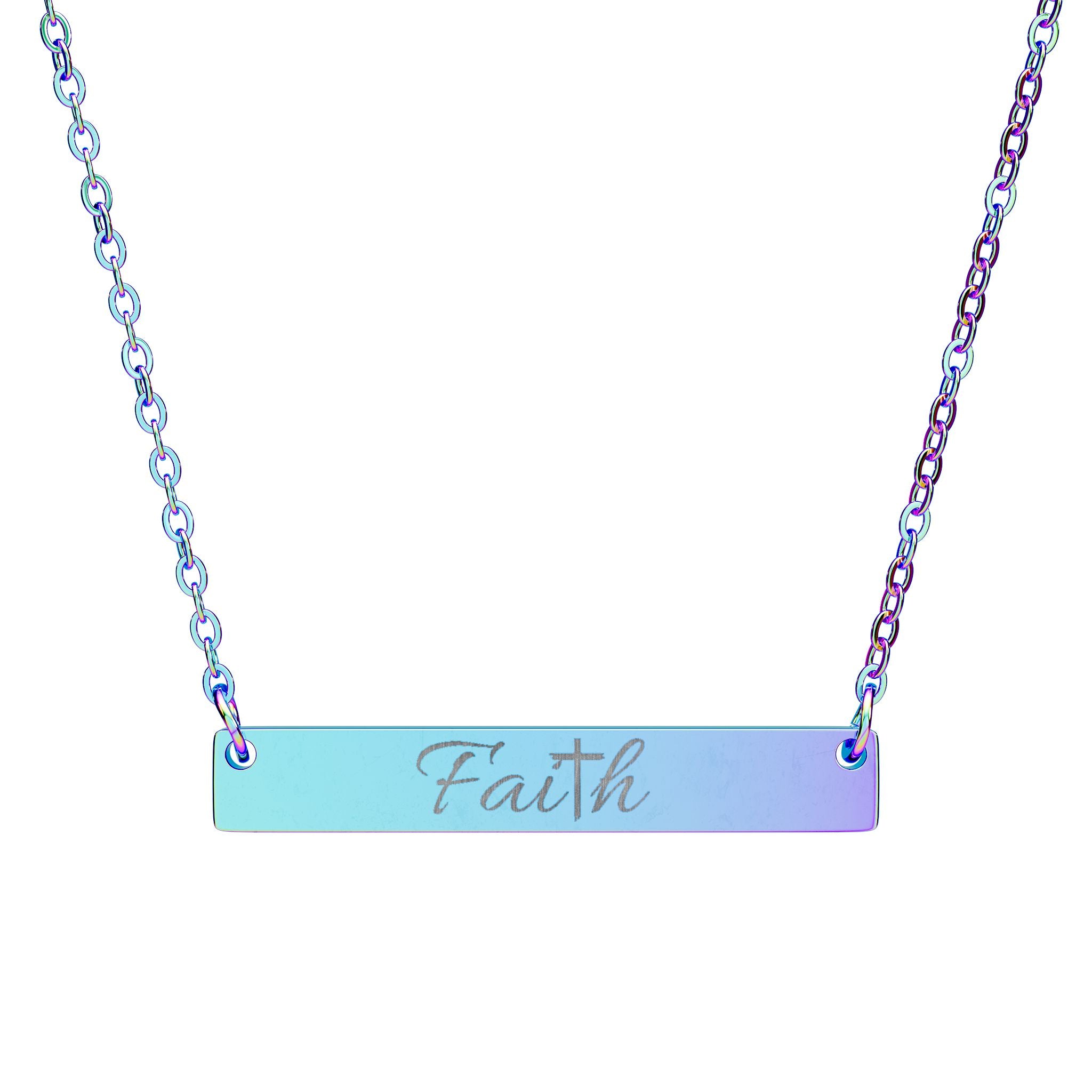 Faith Engraved Bar Necklace — Horizontal Inspirational Pendant