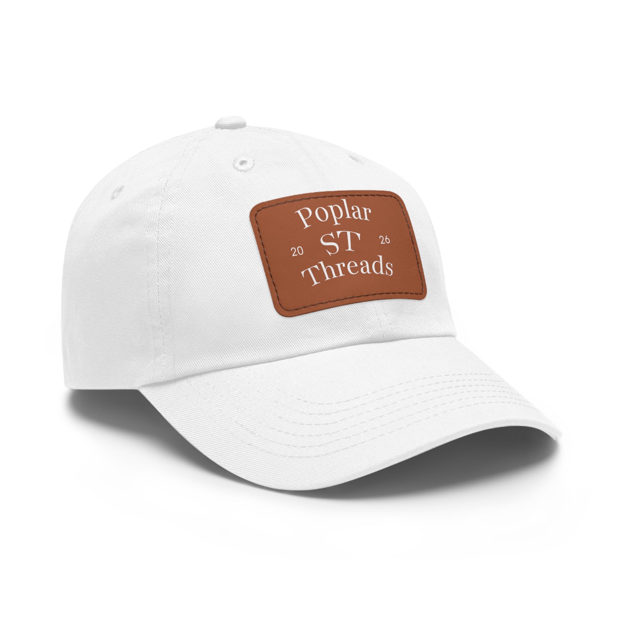 Leather Patch Dad Hat — "Poplar ST Threads" Embroidered Rectangle Cap