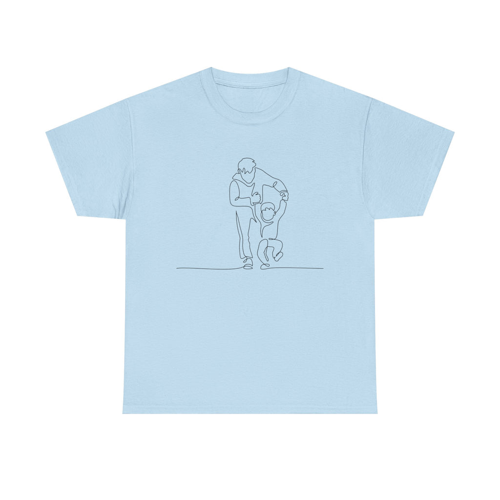 Minimalist Father and Child Line Art T-Shirt — Dad and Kid Hug Tee