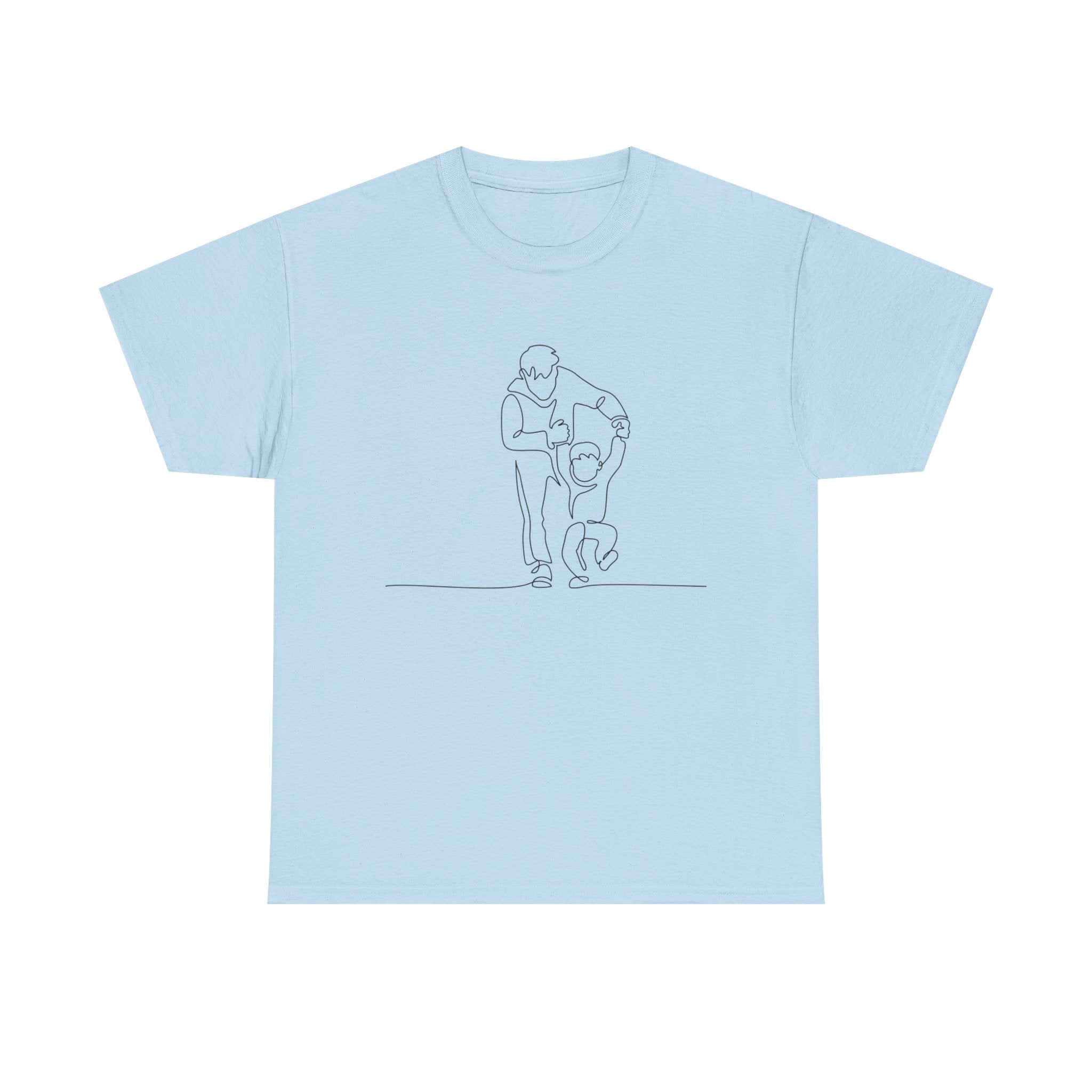 Minimalist Father and Child Line Art T-Shirt — Dad and Kid Hug Tee