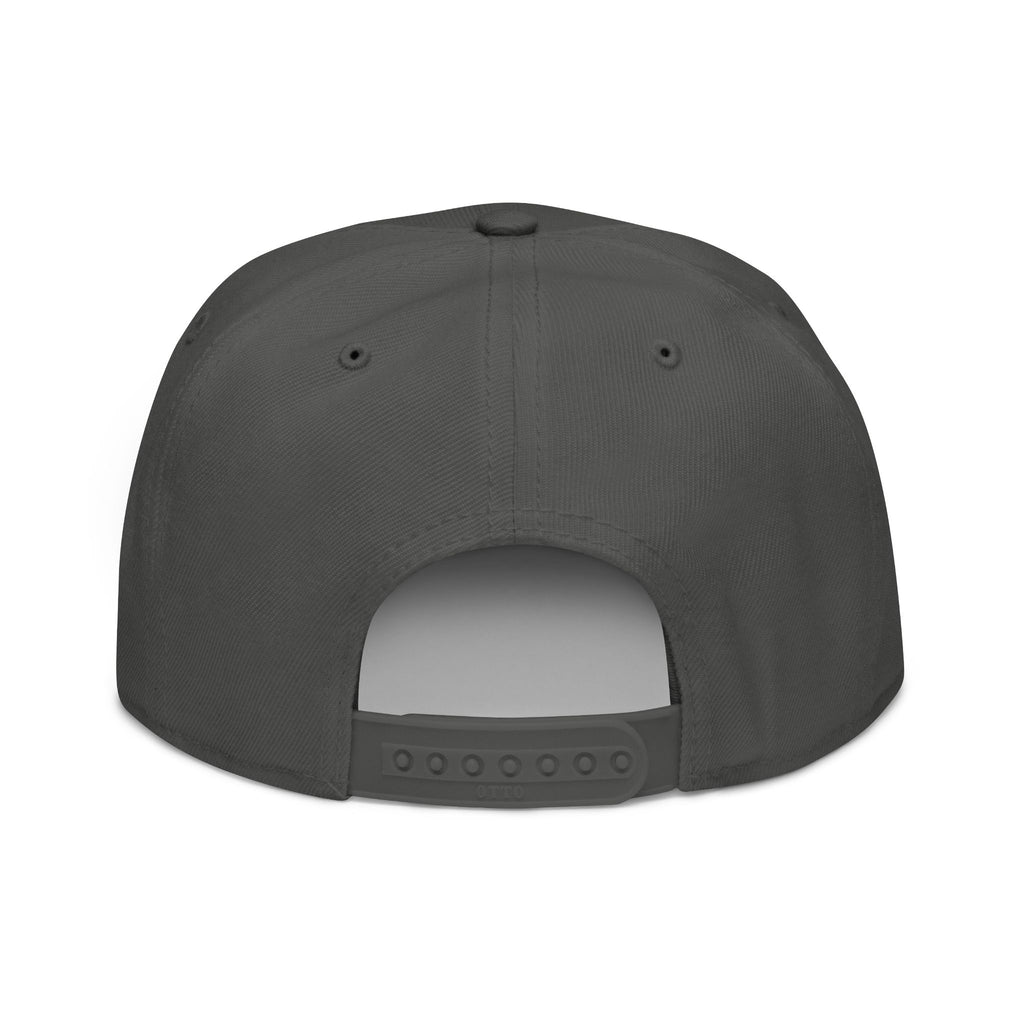 Embroidered Spiral Logo Snapback Hat — Black & Charcoal Flat-Brim Cap