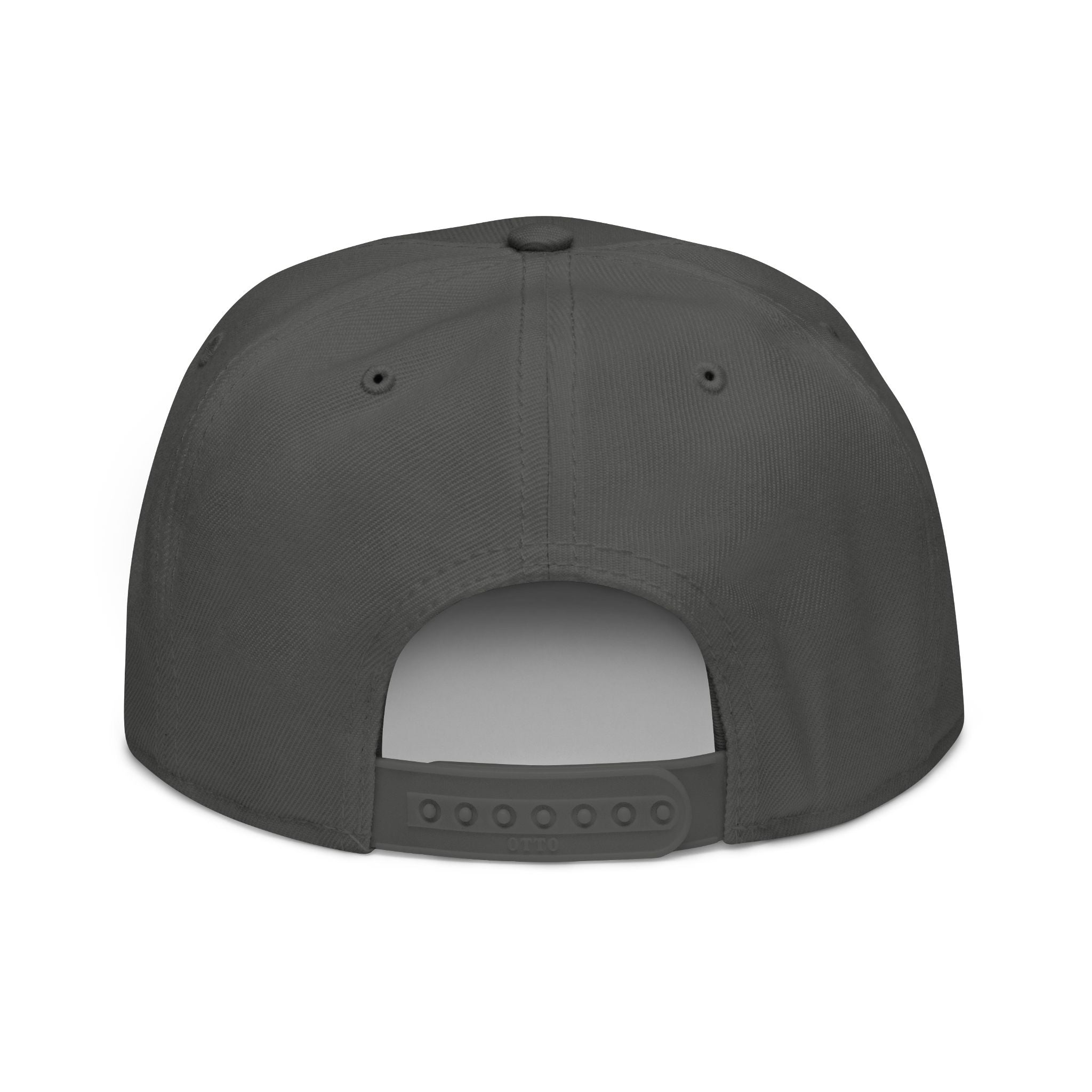 Embroidered Spiral Logo Snapback Hat — Black & Charcoal Flat-Brim Cap