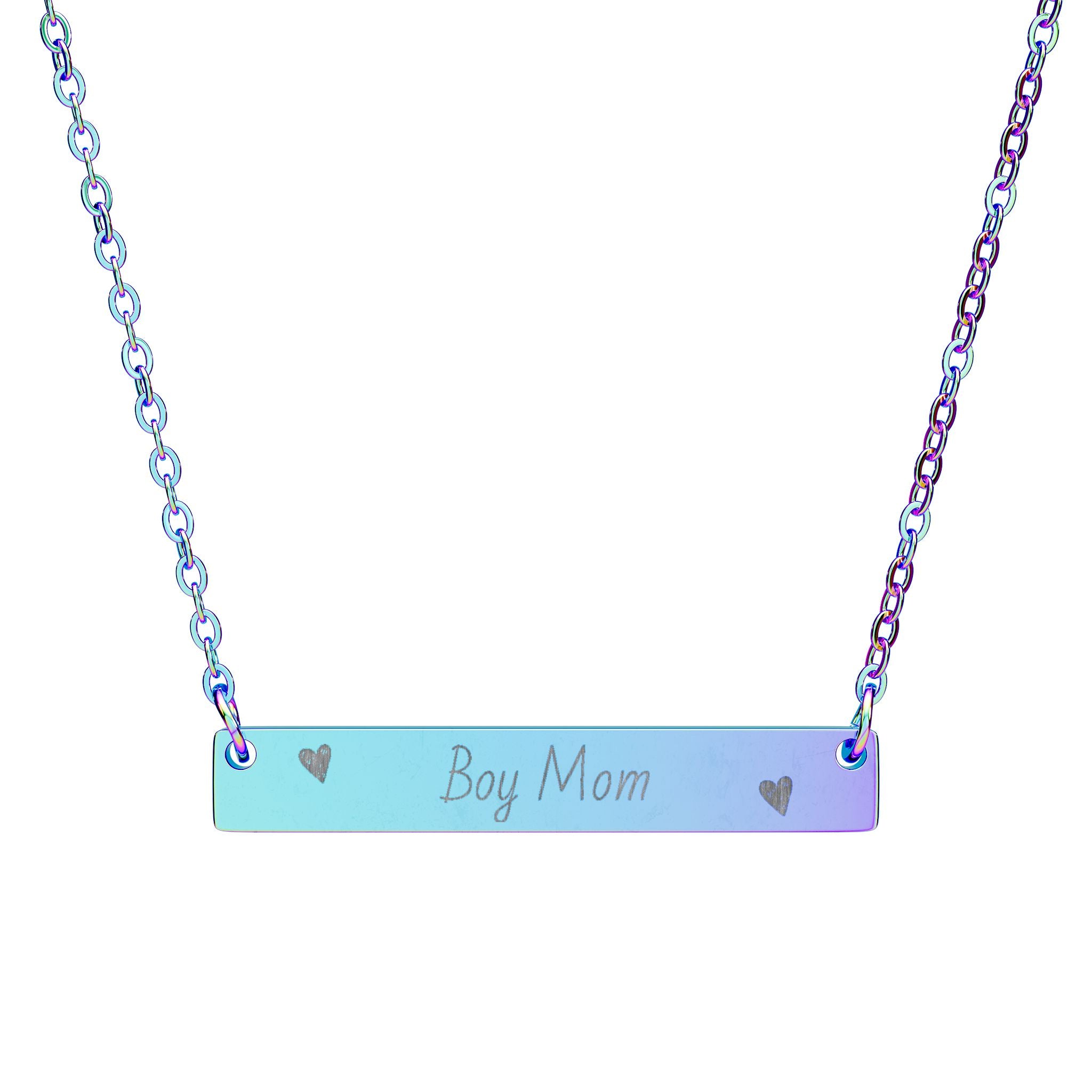 Engraved Horizontal Bar Necklace — "Boy Mom" Personalized Pendant