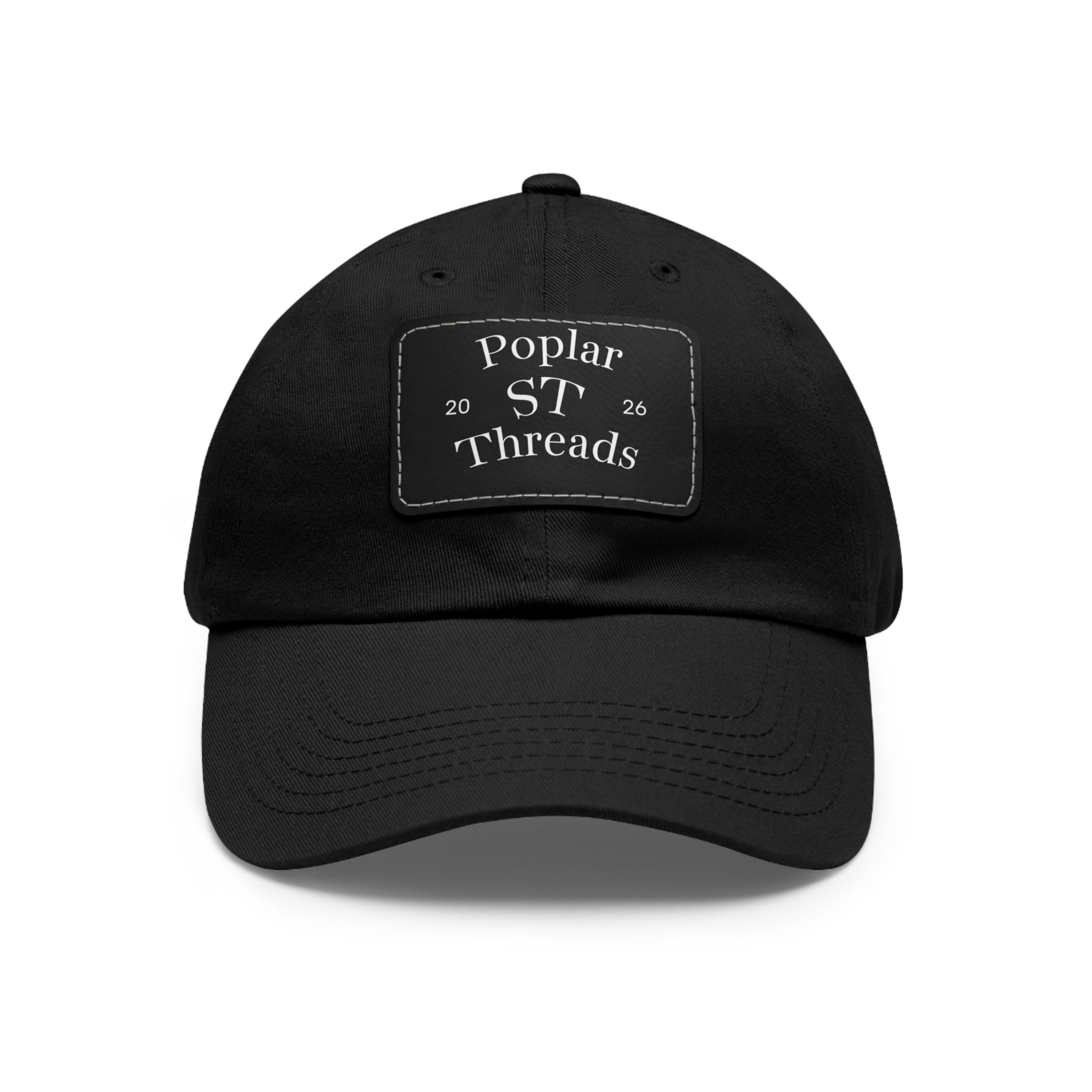 Leather Patch Dad Hat — "Poplar ST Threads" Embroidered Rectangle Cap