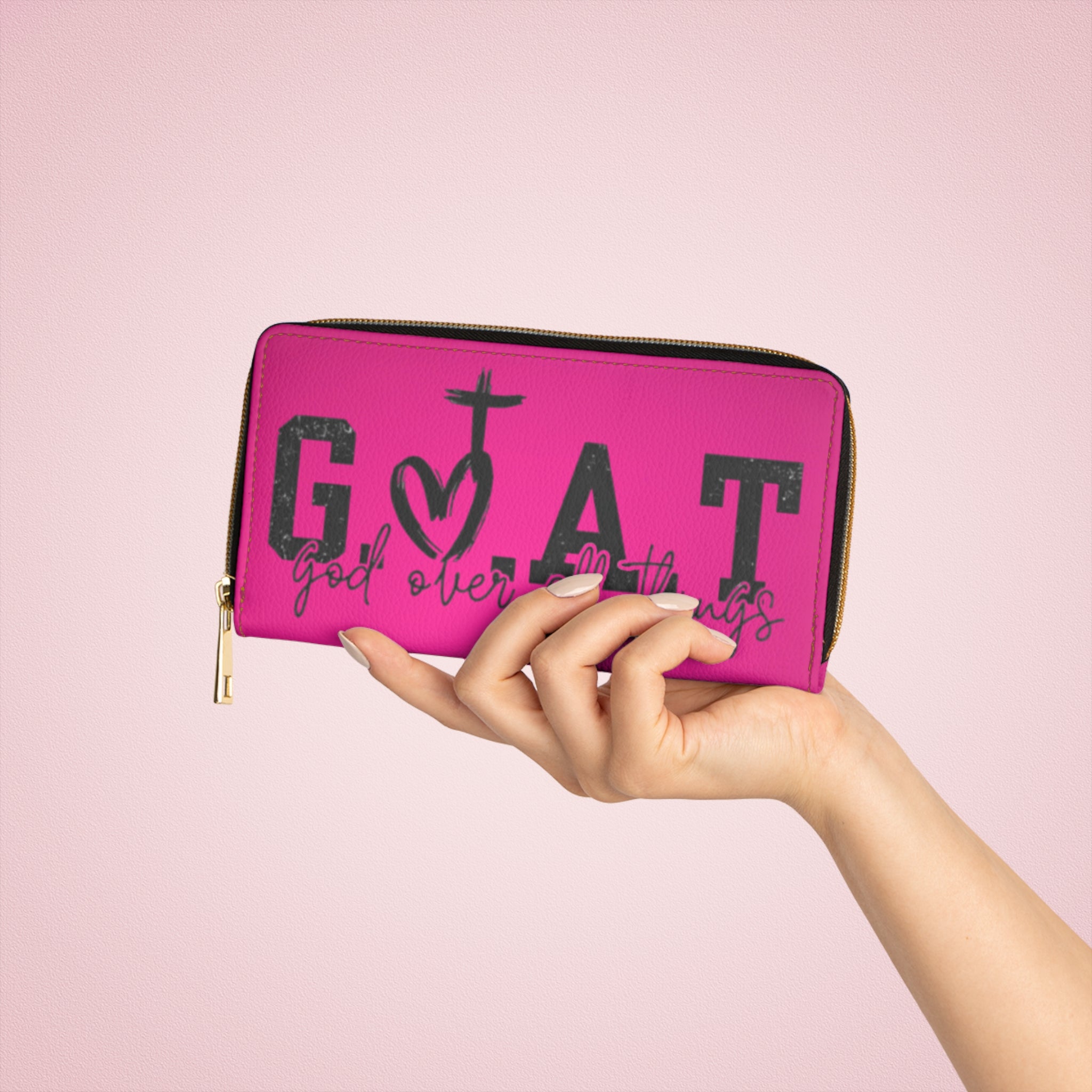 Zipper Wallet — GOAT (God Over All Things) Pink Christian Wallet