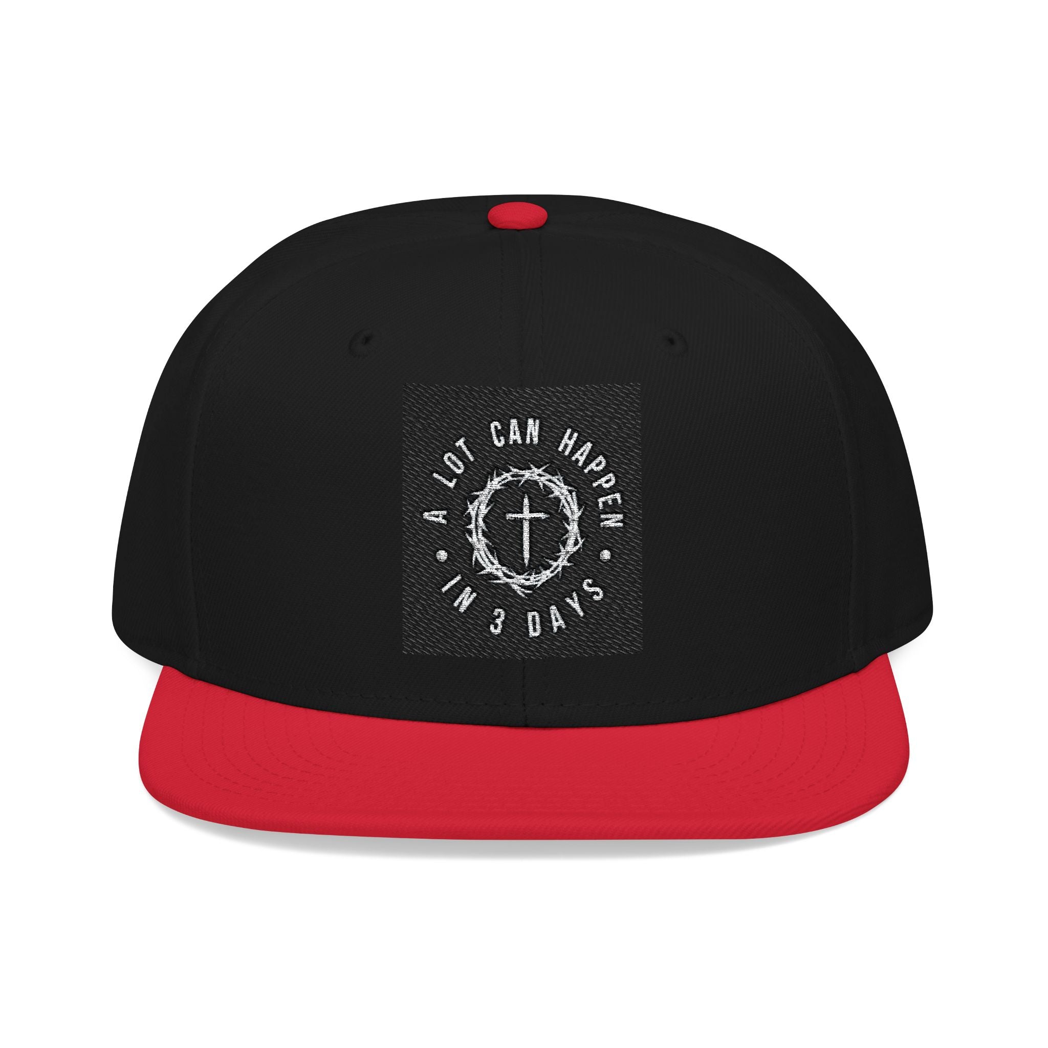 Embroidered Spiral Logo Snapback Hat — Black & Charcoal Flat-Brim Cap