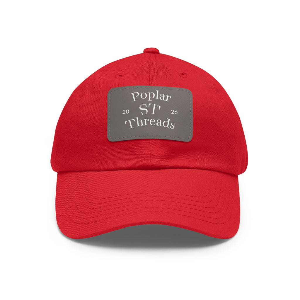 Leather Patch Dad Hat — "Poplar ST Threads" Embroidered Rectangle Cap