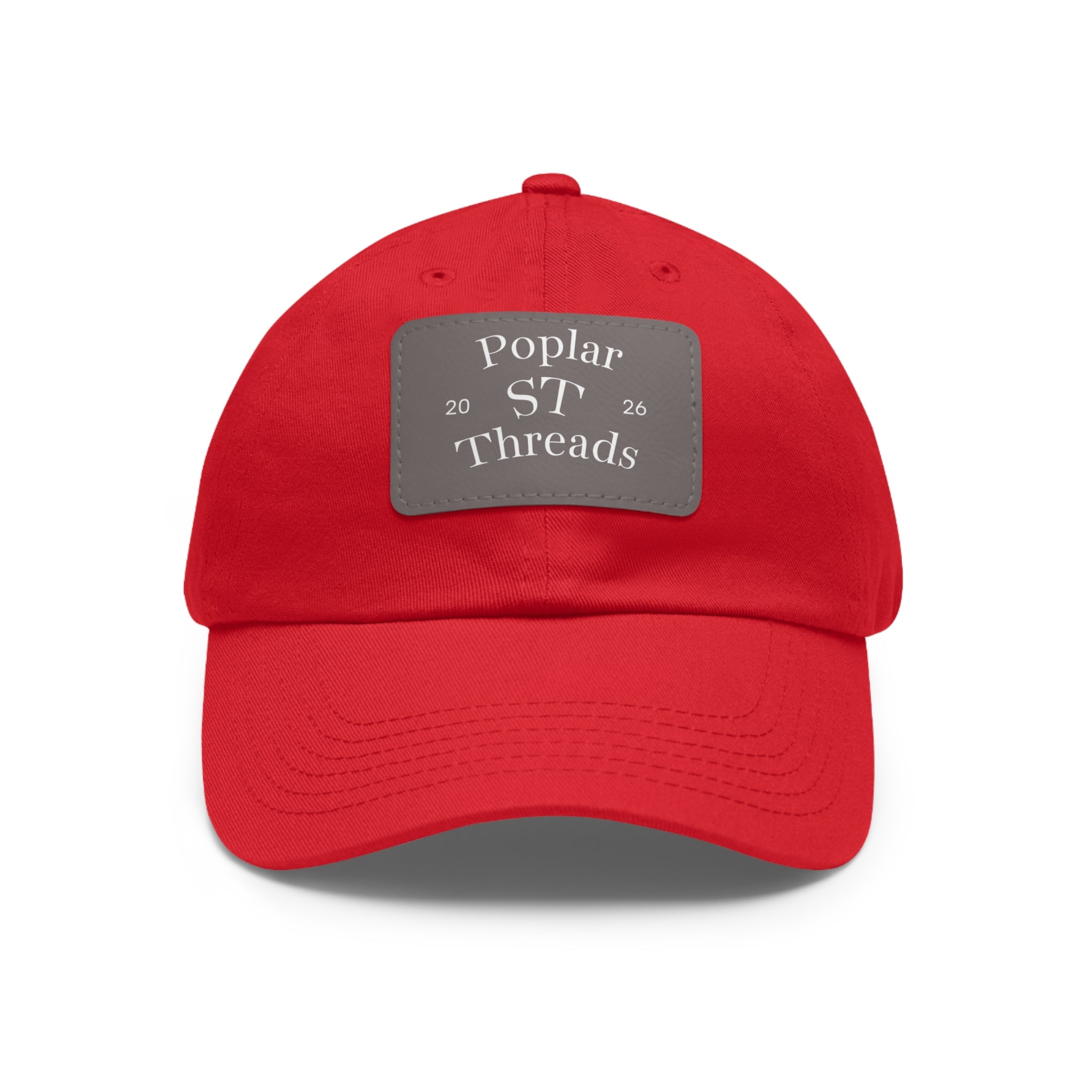 Leather Patch Dad Hat — "Poplar ST Threads" Embroidered Rectangle Cap