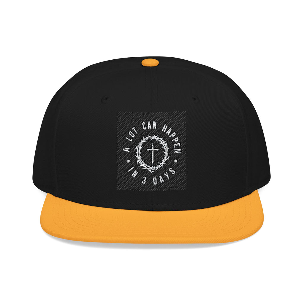 Embroidered Spiral Logo Snapback Hat — Black & Charcoal Flat-Brim Cap