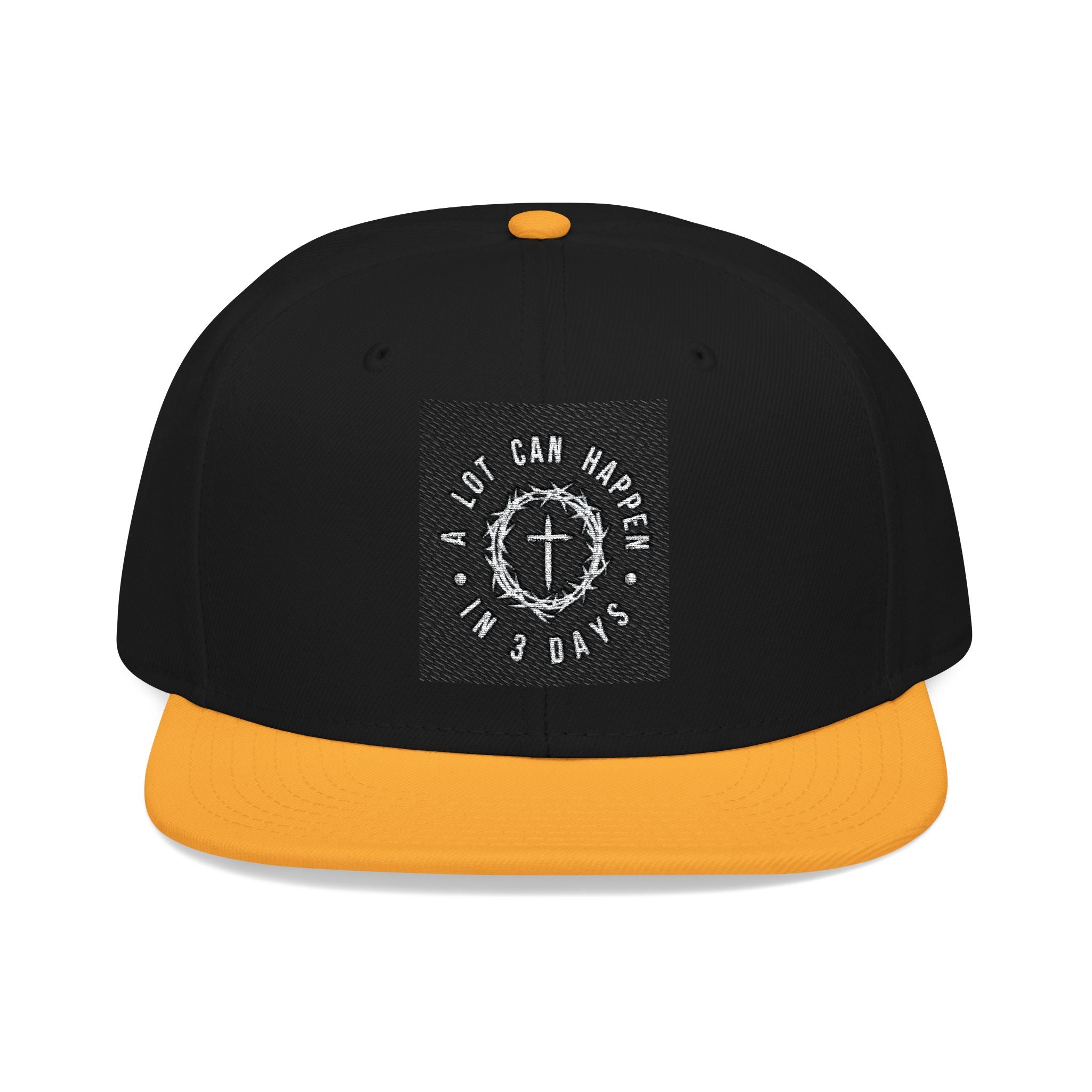Embroidered Spiral Logo Snapback Hat — Black & Charcoal Flat-Brim Cap