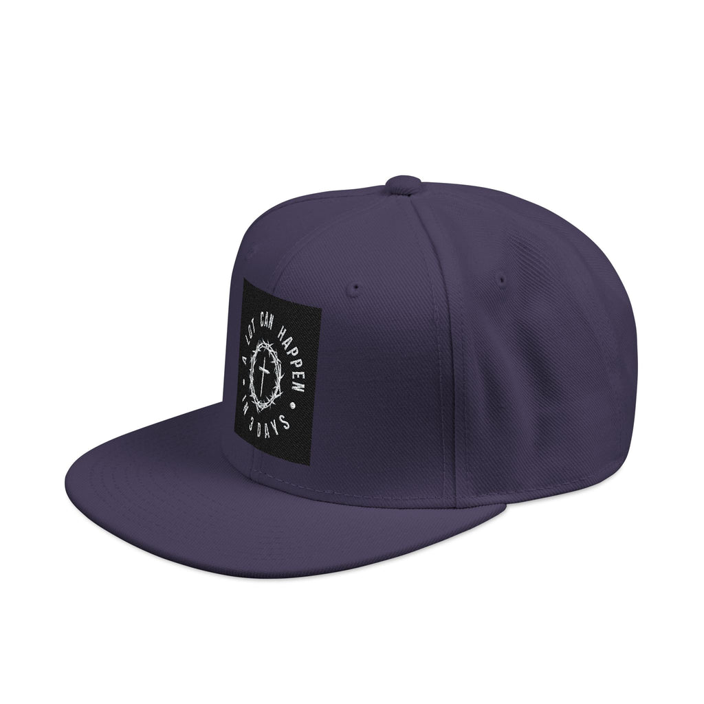 Embroidered Spiral Logo Snapback Hat — Black & Charcoal Flat-Brim Cap