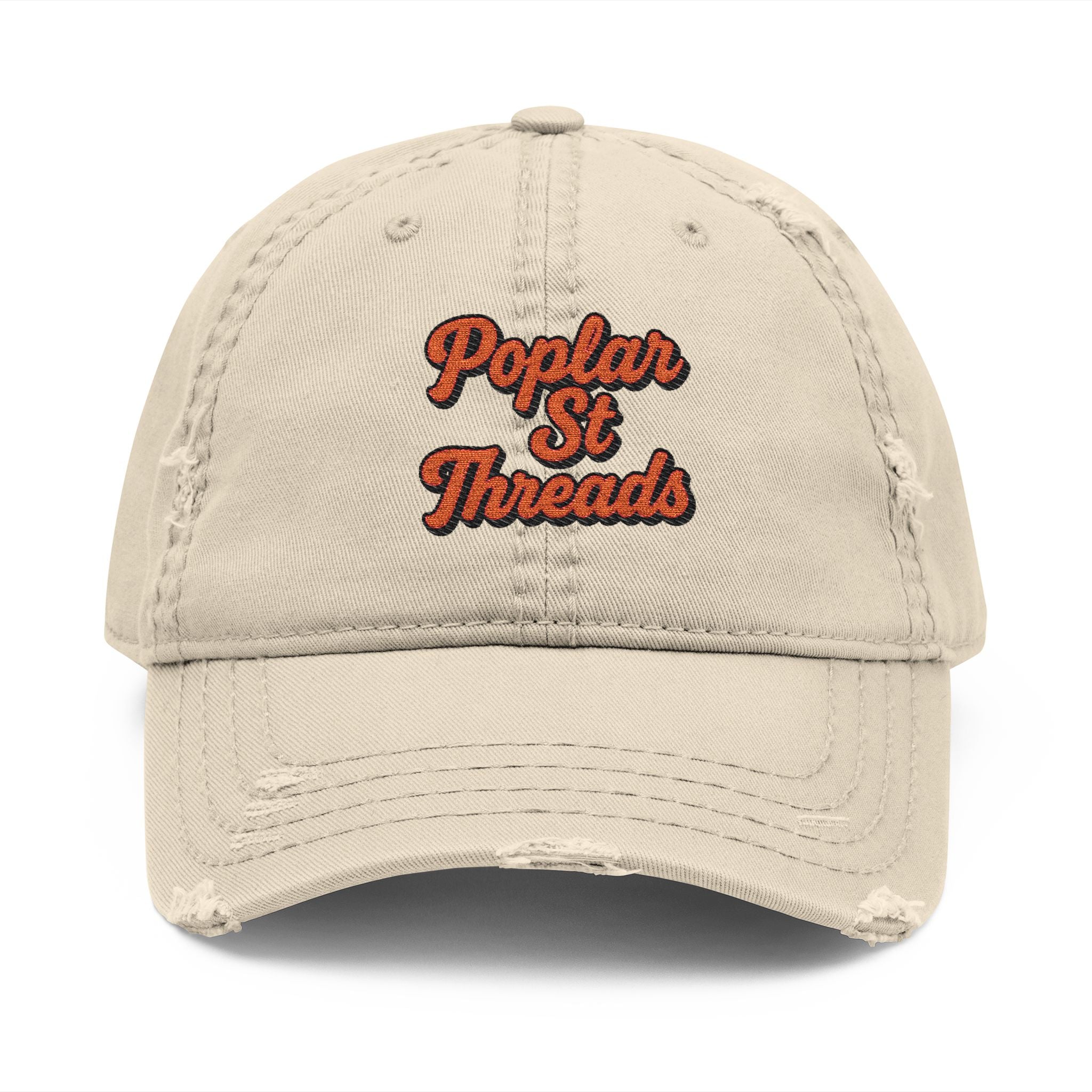 Distressed Embroidered Dad Hat — "Popular St Threads" Vintage Baseball Cap