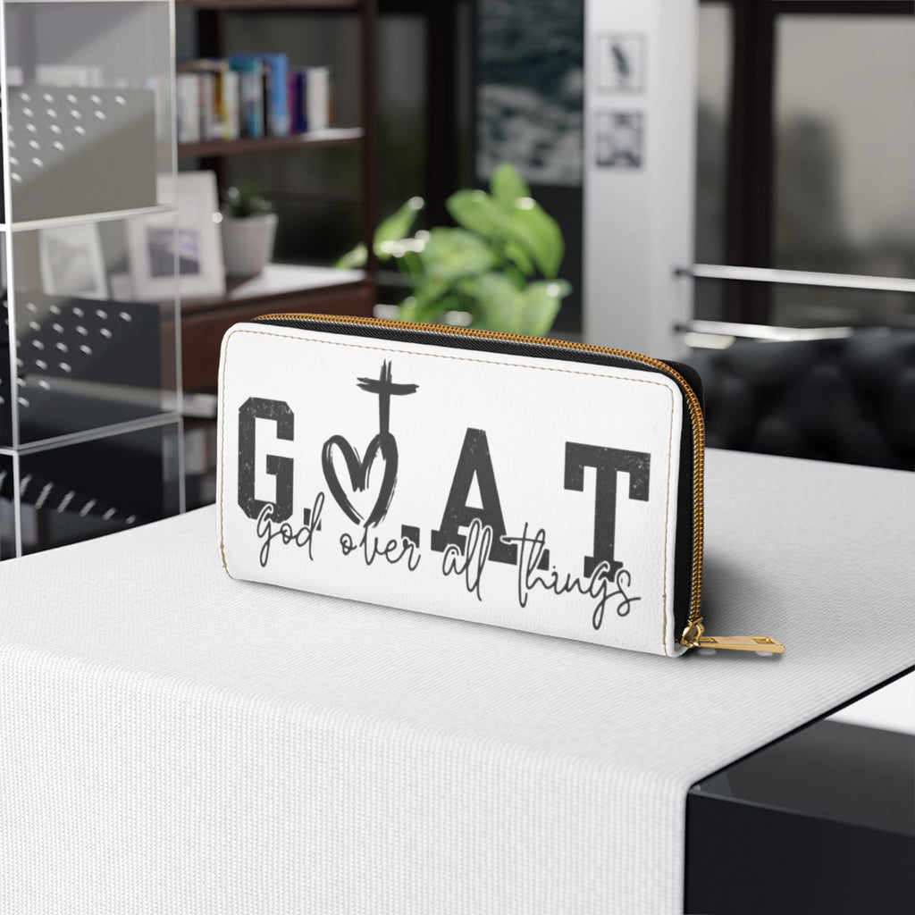 God Over All Things Zipper Wallet — GOAT Faith Wallet with Cross & Heart Design