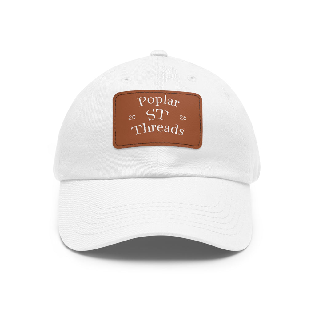 Leather Patch Dad Hat — "Poplar ST Threads" Embroidered Rectangle Cap
