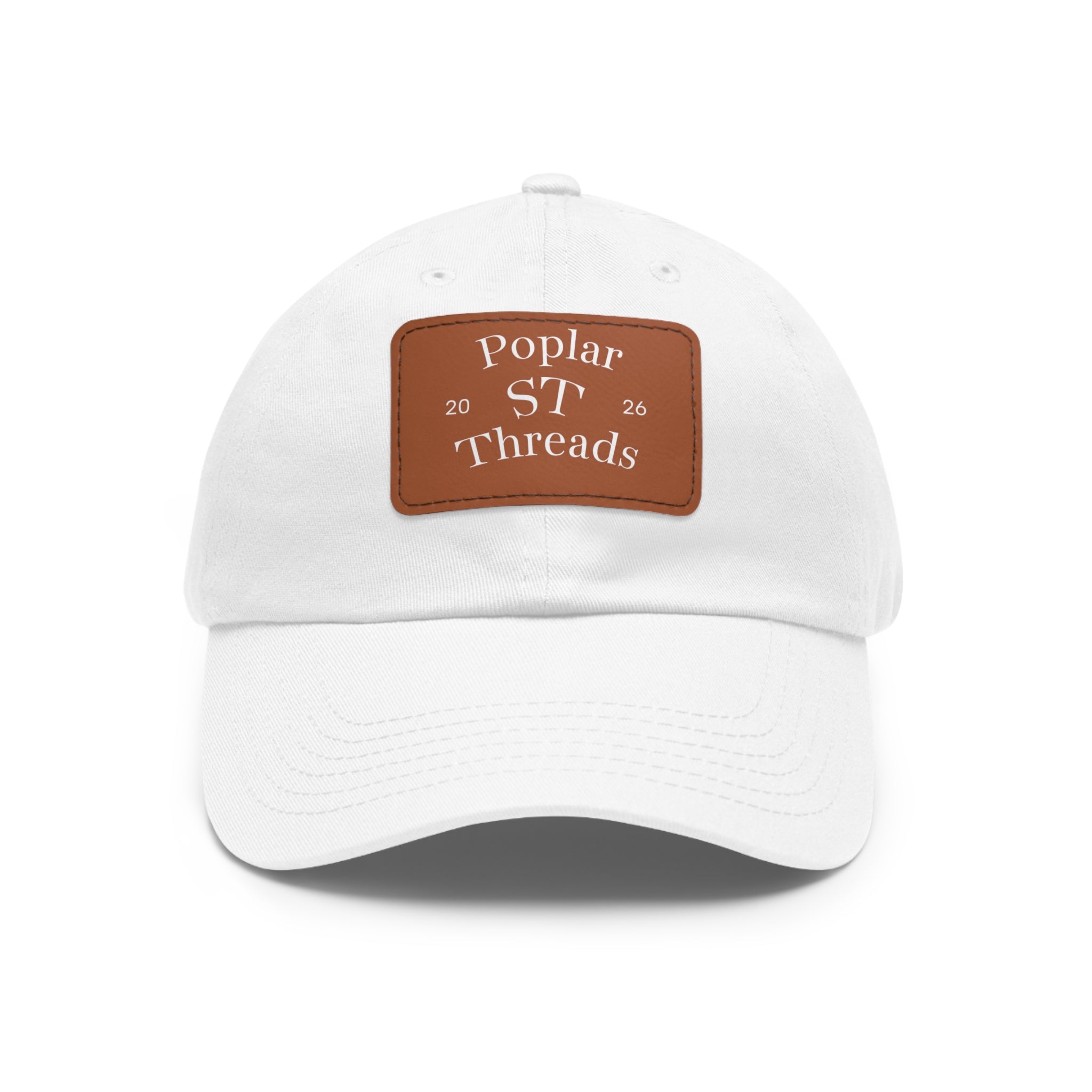 Leather Patch Dad Hat — "Poplar ST Threads" Embroidered Rectangle Cap