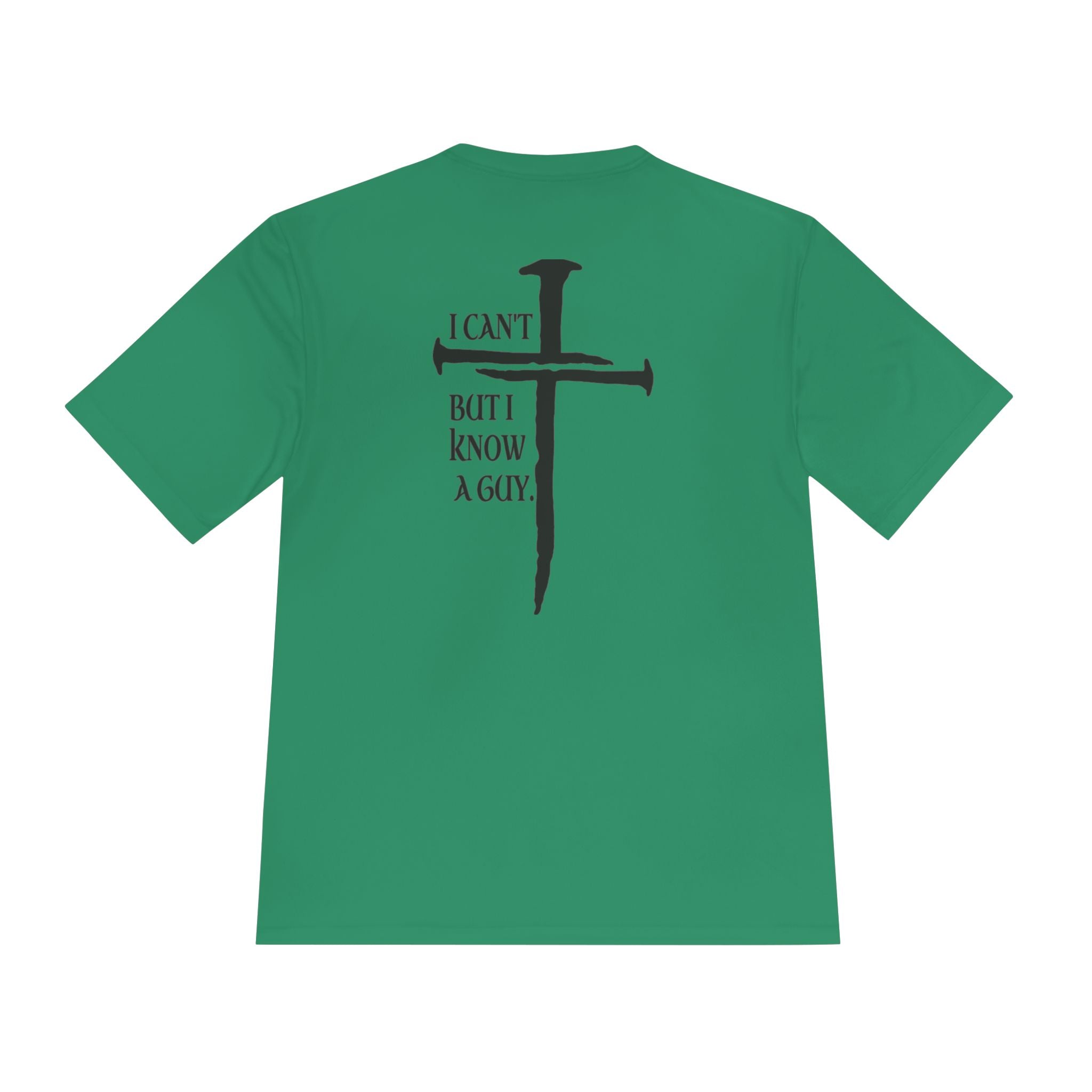Graphic Tee — "I Can’t, But I Know a Guy" Nail Cross Design