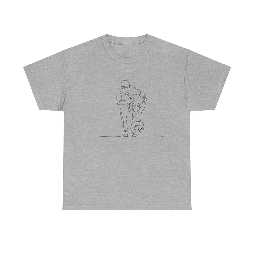 Minimalist Father and Child Line Art T-Shirt — Dad and Kid Hug Tee