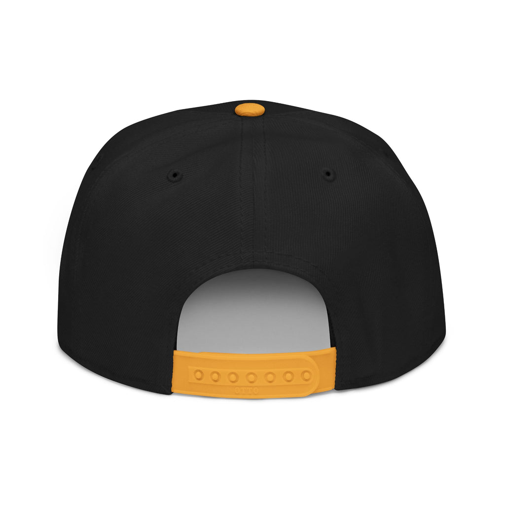 Embroidered Spiral Logo Snapback Hat — Black & Charcoal Flat-Brim Cap