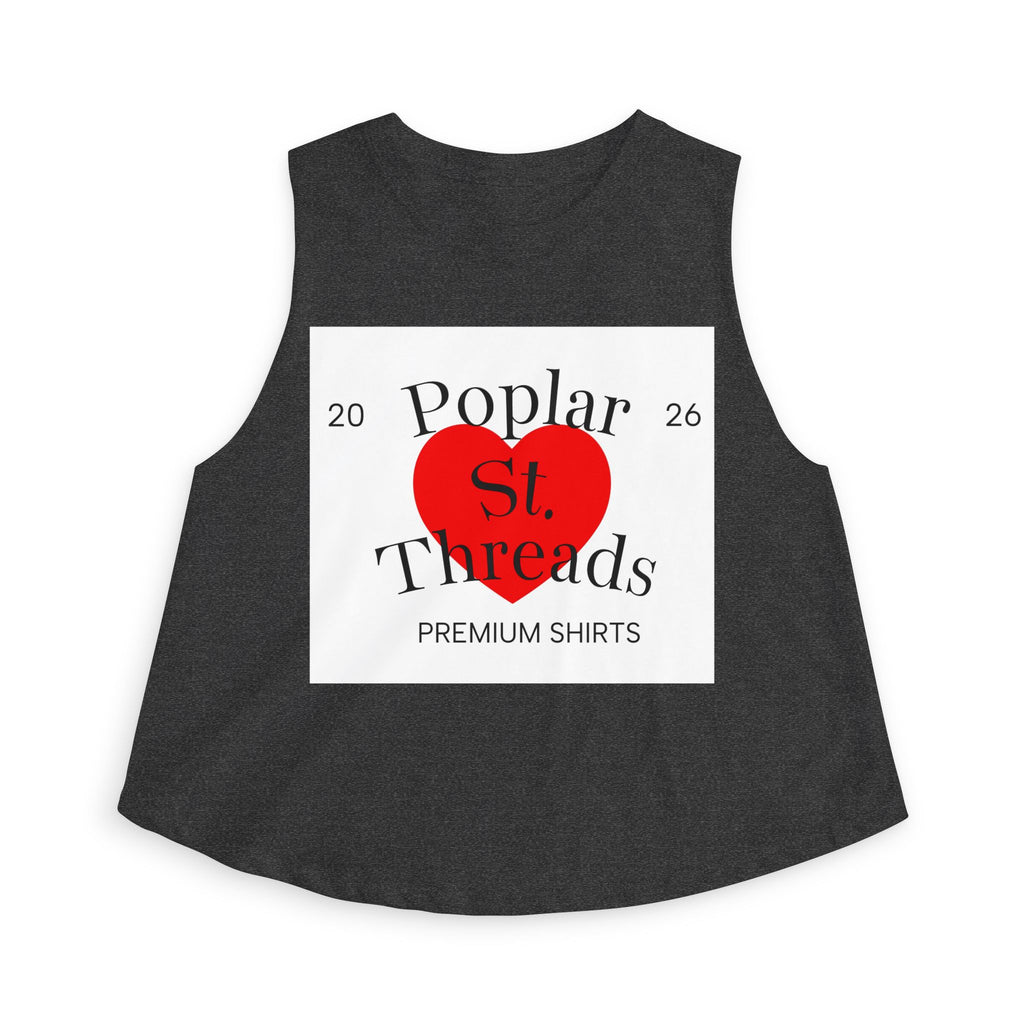 Poplar St. Threads Heart Logo Crop Top — Women's Casual Graphic Tank